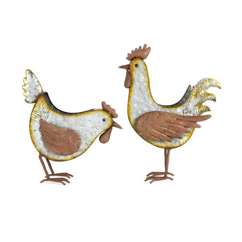 Chicken And Rooster Metal Pot Planter Set Of 2 - Cam and Deb's Store