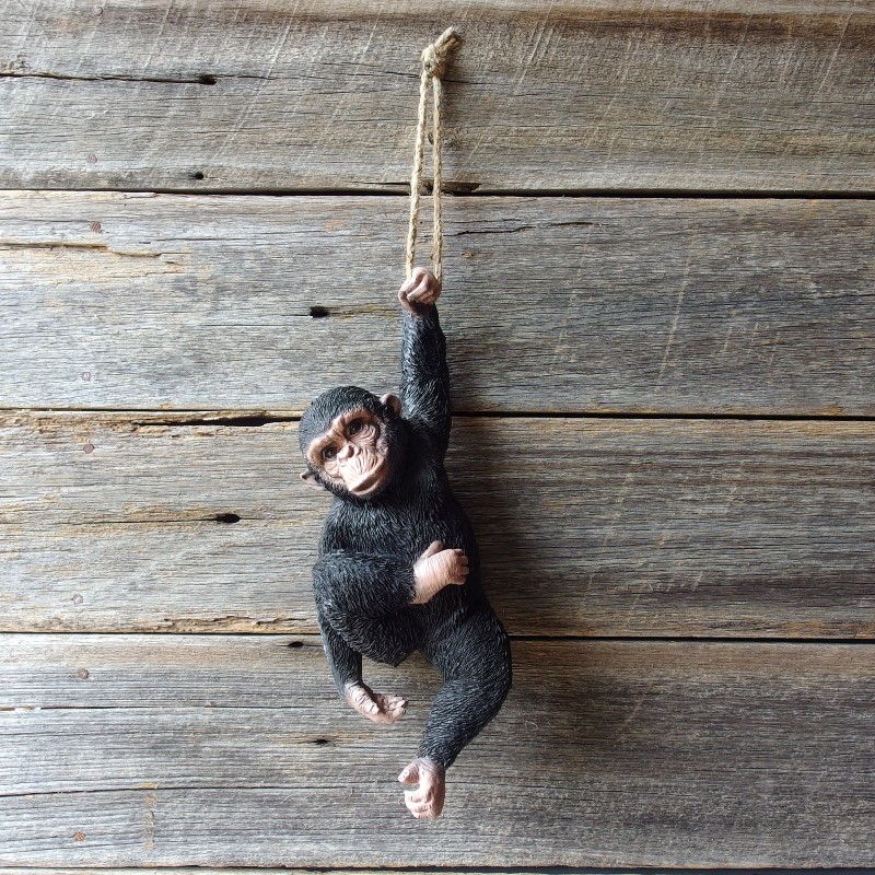 Chimpanzee Monkey Hanging On Rope Statue Ornament - Cam and Deb's Store