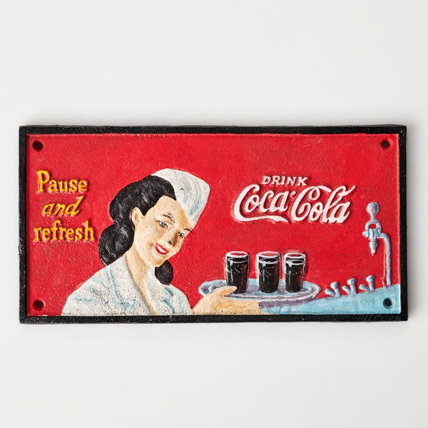 Coca Cola Pause And Refresh Cast Iron Sign Retro